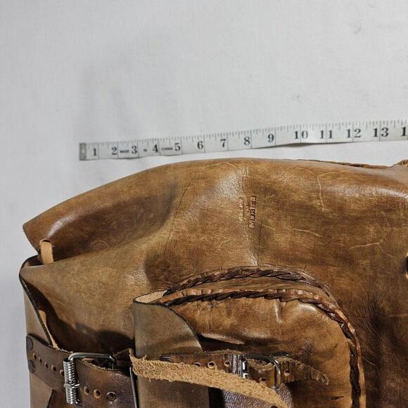 Vintage Handmade In Mexico Sturdy Brown Leather Backpack Cinch & Buckle - Picture 11 of 14